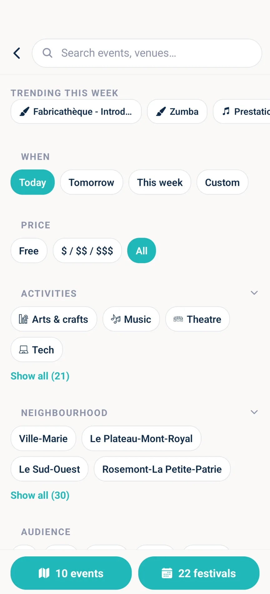 Wasssup — search and filters