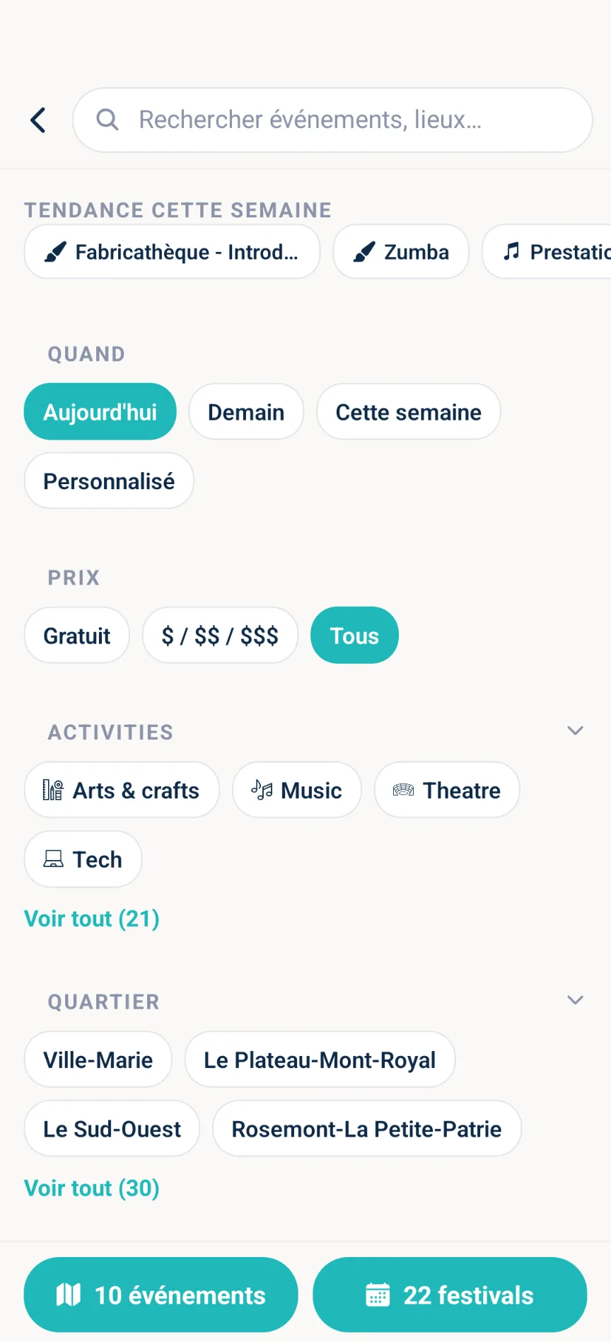 Wasssup — la recherche et les filtres